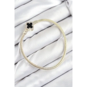 Pirinç Charm Zirkon Taşlı Yonca Model Gold Renk Kadın Bileklik