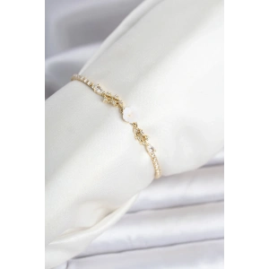 Pirinç Gold Renk Çiçek Model Su Yolu Kadın Bileklik