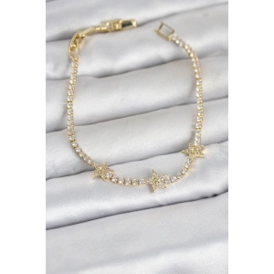 Pirinç Gold Renk Minimal Yıldız Model Zirkon Taşlı Su Yolu Kadın Bileklik