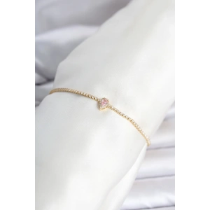 Pirinç Gold Renk Pembe Damla Model Su Yolu Kadın Bileklik