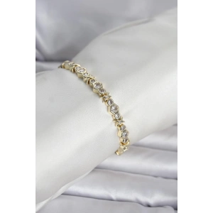 Pirinç Gold Renk Petek Model Zirkon Taşlı Kadın Bileklik