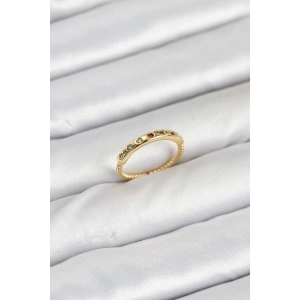 Pirinç Gold Renk Renkli Zirkon Taşlı Kadın Yüzük