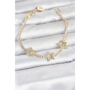 Pirinç Gold Renk Yıldız Model Zirkon Taşlı Su Yolu Kadın Bileklik