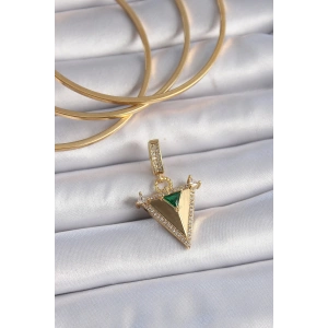 Pirinç Gold Renk Zirkon Taşlı 3D Üçgen Model Ajda Charm