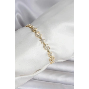 Pirinç Gold Renk Zirkon Taşlı Ay ve Yıldız Model Kadın Bileklik