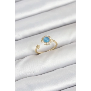 Pirinç Gold Renk Zirkon Taşlı Ay Yıldız Kadın Yüzük