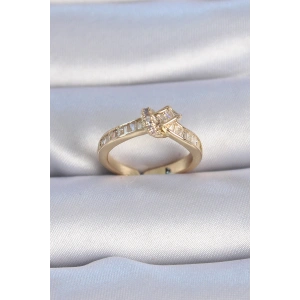 Pirinç Gold Renk Zirkon Taşlı Düğüm Model Kadın Yüzük