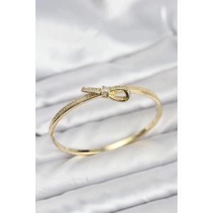 Pirinç Gold Renk Zirkon Taşlı Fiyonk Model Kadın Kelepçe Bileklik