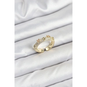 Pirinç Gold Renk Zirkon Taşlı Vintage Kadın Yüzük