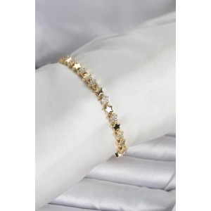 Pirinç Gold Renk Zirkon Taşlı Yıldız Model Kadın Bileklik