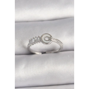 Pirinç Gümüş Renk Zirkon Taşlı Ayarlanabilir Kadın Yüzük