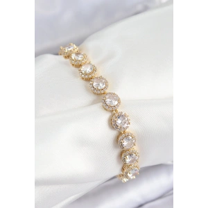 Pirinç Zirkon Taşlı Daire Baget Model Gold Renk VIP Seri Kadın Bileklik