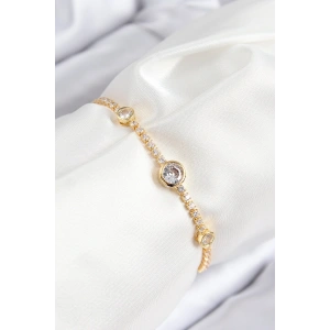 Pirinç Zirkon Taşlı Daire Model Gold Renk Asansörlü Kadın Bileklik