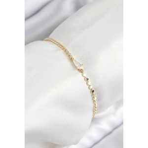 Pirinç Zirkon Taşlı Damla Model Ezme Zincir Gold Renk Kadın Bileklik