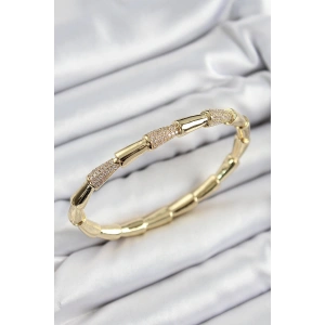 Pirinç Zirkon Taşlı Kemik Model Gold Renk Vip Kadın Bileklik