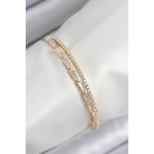 Pirinç Zirkon Taşlı Su Yolu Model Gold Renk Kadın Bileklik