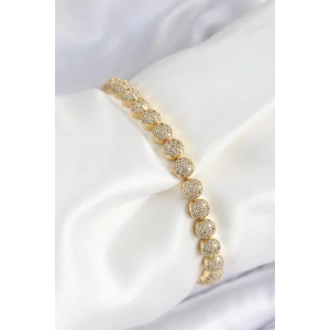 Pirinç Zirkon Taşlı Yarım Topcuk Model Gold Renk VIP Seri Kadın Bileklik