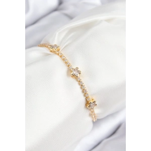 Pirinç Zirkon Taşlı Yıldız Model Gold Renk Asansörlü Kadın Bileklik