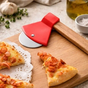 Pizza Kesici - Balta Tasarımlı - Ahşap Saplı - Paslanmaz Çelik Bıçaklı