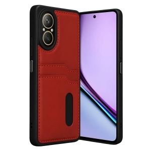 Realme 12 Lite Kılıf Sara Kartvizitli Deri Kılıf - Kırmızı