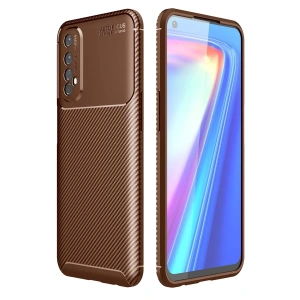 Realme 7 Kılıf Auto Focus Karbon Kapak - Kahverengi