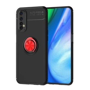 Realme 7 Kılıf Range Yüzüklü Silikon - Siyah-Kırmızı