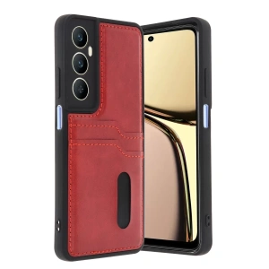 Realme C65 Sara Kartvizitli Deri Kılıf - Kırmızı