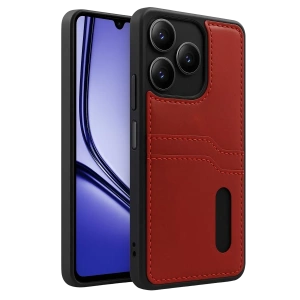 Realme Note 50 4G Kılıf Sara Kartvizitli Deri Kılıf - Kırmızı