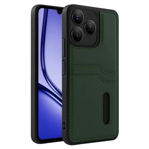Realme Note 50 4G Kılıf Sara Kartvizitli Deri Kılıf - Koyu Yeşil