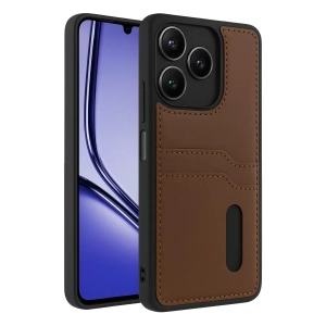 Realme Note 50 4G Kılıf Sara Kartvizitli Deri Kılıf - Taba