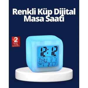 Renk Değiştiren LED Alarmlı Dijital Küp Masa Saati