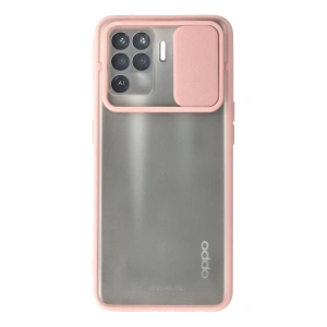Reno 5 Lite Kılıf Palm Buzlu Kamera Sürgülü Silikon - Pembe