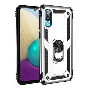 Samsung Galaxy A02 Kılıf Sofya Yüzüklü Silikon Kapak - Gümüş