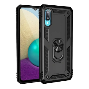 Samsung Galaxy A02 Kılıf Sofya Yüzüklü Silikon Kapak - Siyah