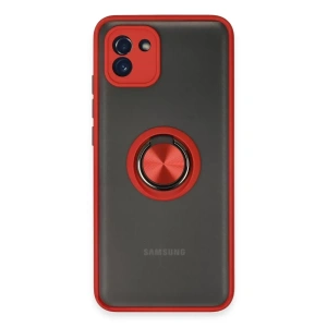 Samsung Galaxy A03 Kılıf Montreal Yüzüklü Silikon Kapak - Kırmızı