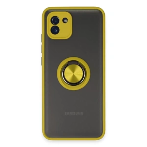 Samsung Galaxy A03 Kılıf Montreal Yüzüklü Silikon Kapak - Sarı