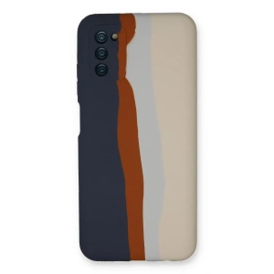 Samsung Galaxy A03S Kılıf Ebruli Lansman Silikon - Lacivert-Krem