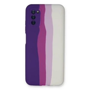 Samsung Galaxy A03S Kılıf Ebruli Lansman Silikon - Mor-Beyaz