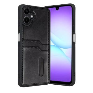 Samsung Galaxy A07 4G Sara Kartvizitli Deri Kılıf - Siyah