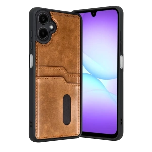 Samsung Galaxy A07 4G Sara Kartvizitli Deri Kılıf - Taba