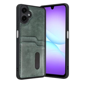 Samsung Galaxy A07 4G Sara Kartvizitli Deri Kılıf - Yeşil