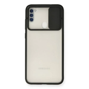 Samsung Galaxy A11 Kılıf Palm Buzlu Kamera Sürgülü Silikon - Siyah
