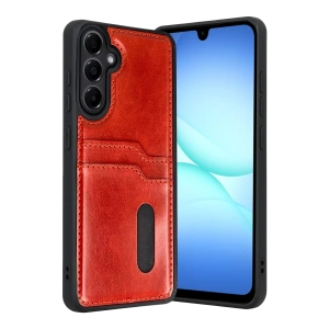Samsung Galaxy A17 5G Sara Kartvizitli Deri Kılıf - Kırmızı