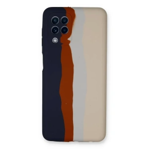 Samsung Galaxy A22 Kılıf Ebruli Lansman Silikon - Lacivert-Krem