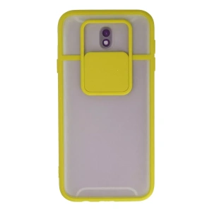 Samsung Galaxy J7 Pro / J730 Kılıf Palm Buzlu Kamera Sürgülü Silikon - Sarı
