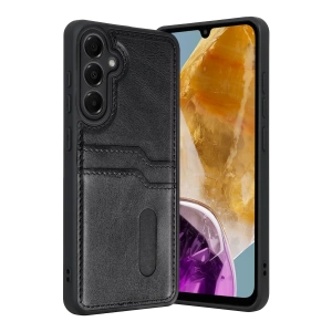 Samsung Galaxy M15 Sara Kartvizitli Deri Kılıf - Siyah