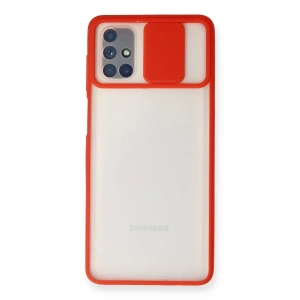 Samsung Galaxy M51 Kılıf Palm Buzlu Kamera Sürgülü Silikon - Kırmızı