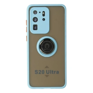 Samsung Galaxy S20 Ultra Kılıf Montreal Yüzüklü Silikon Kapak - Buz Mavi