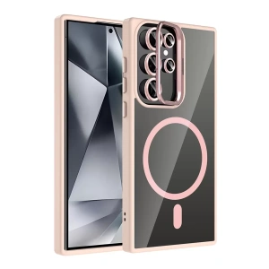Samsung Galaxy S23 Ultra Remim Lensli Magsafe Standlı Kapak - Pembe