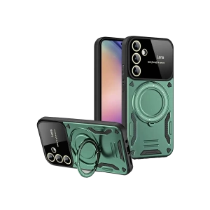 Samsung Galaxy S24 FE Kılıf Joy Lens Standlı Kapak - Koyu Yeşil